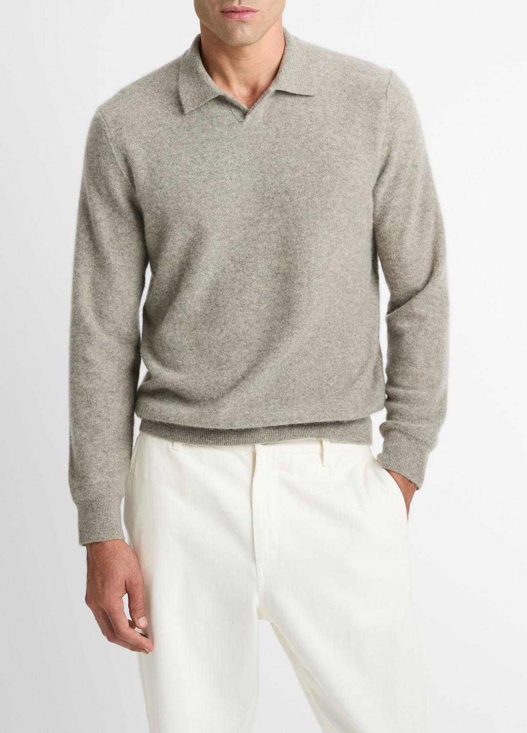 VINCE Men Plush Cashmere Johnny-Collar Polo in Cashmere