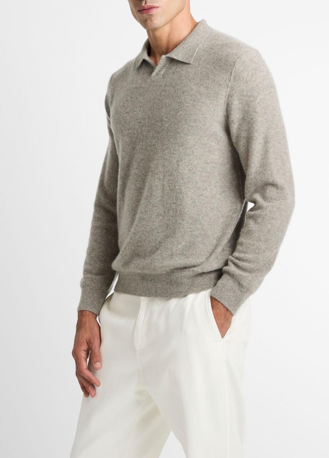VINCE Men Plush Cashmere Johnny-Collar Polo in Cashmere