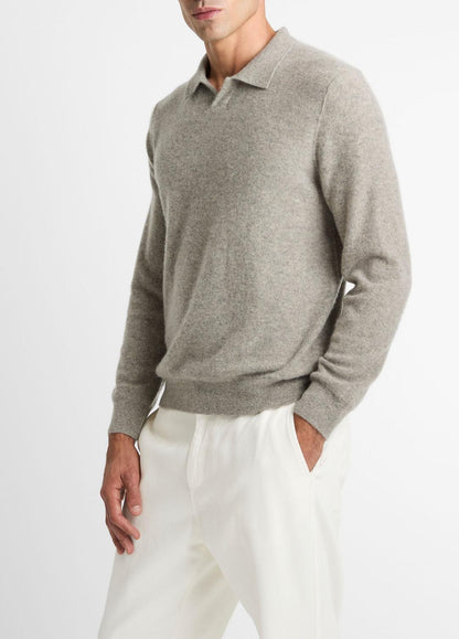 VINCE Men Plush Cashmere Johnny-Collar Polo in Cashmere