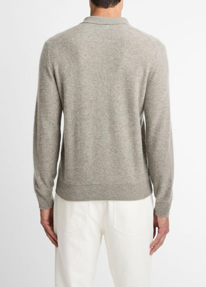 VINCE Men Plush Cashmere Johnny-Collar Polo in Cashmere