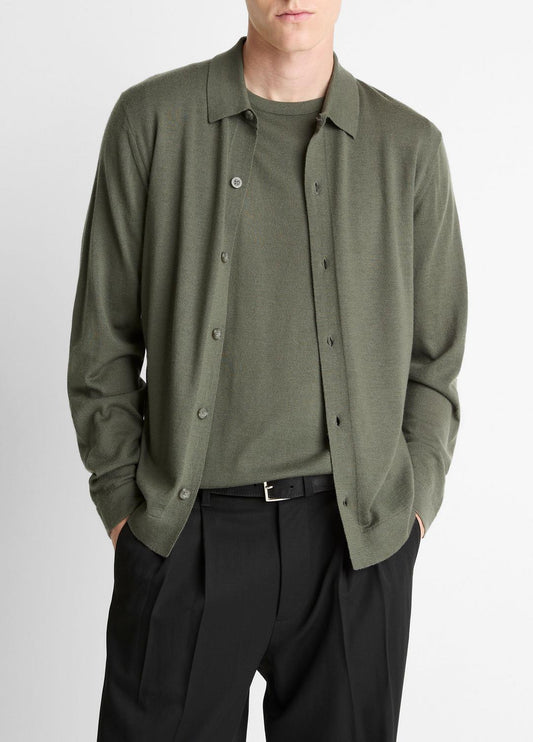 VINCE Men Featherweight Merino Wool-Cashmere Sweater Shirt in Long Sleeve