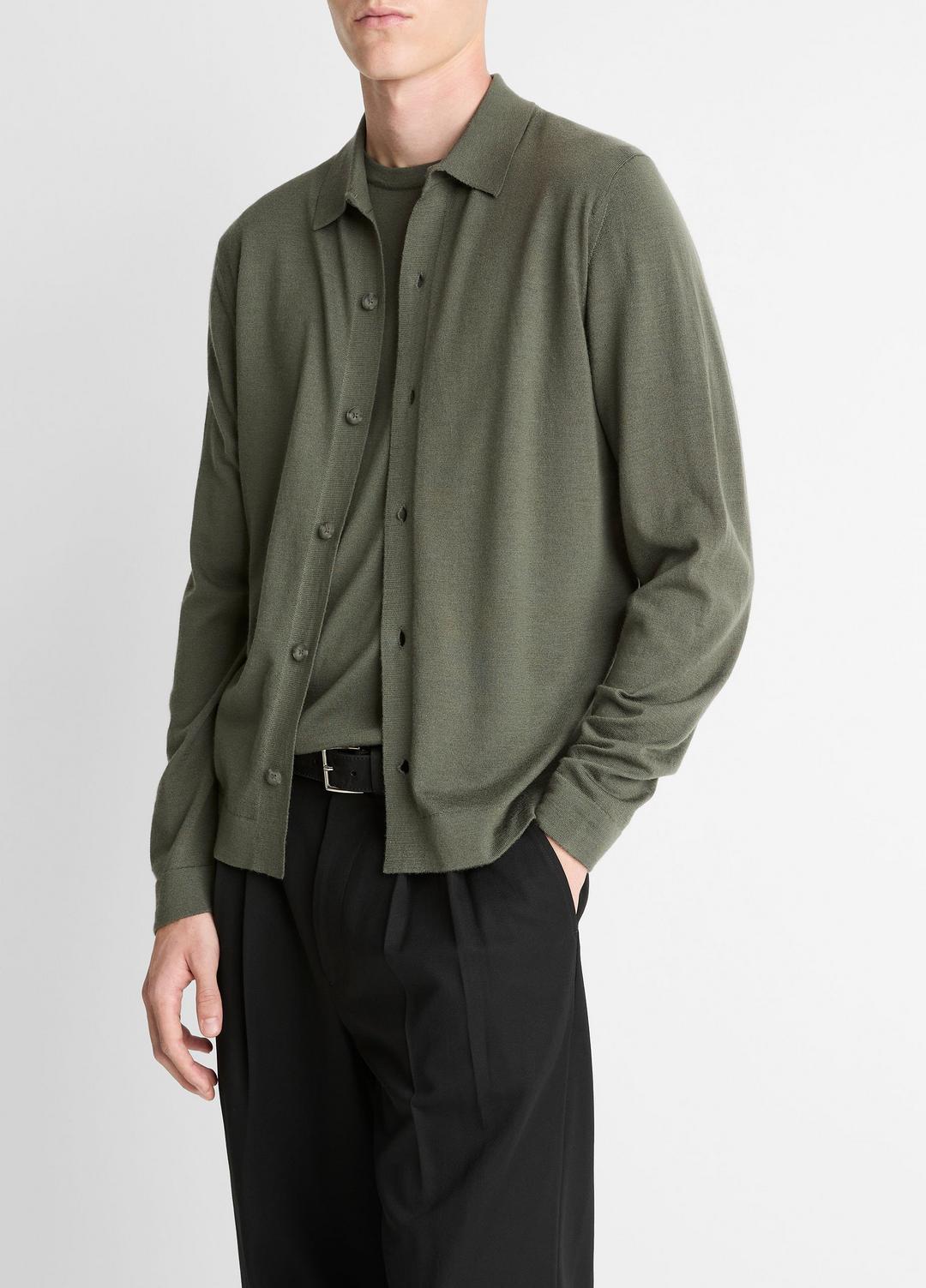 VINCE Men Featherweight Merino Wool-Cashmere Sweater Shirt in Long Sleeve