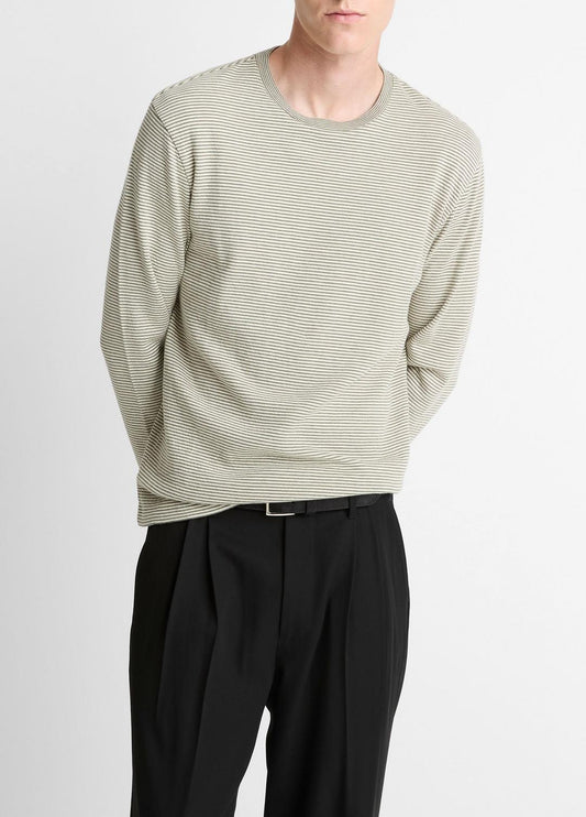 VINCE Men Striped Double-Knit Pima Cotton Long-Sleeve T-Shirt in Long Sleeve