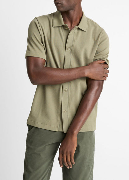 VINCE Men Jacquard-Knit Cotton Short-Sleeve Button-Front Shirt in Short Sleeve