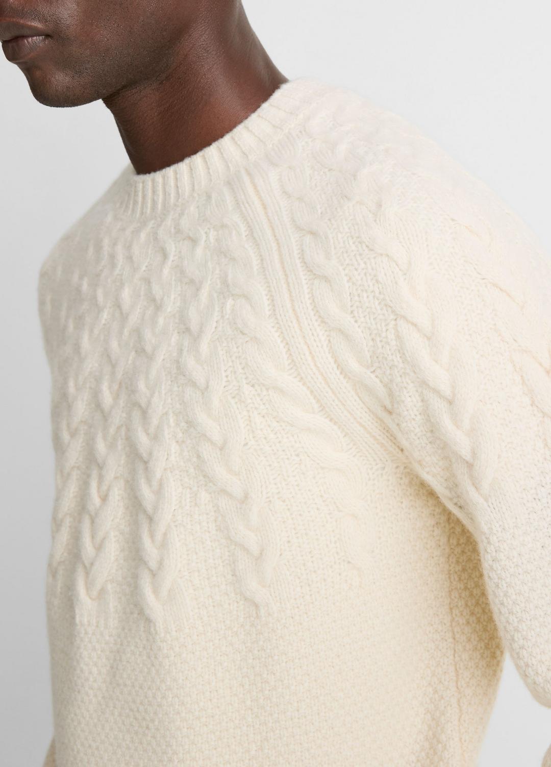 VINCE Men Airspun Merino Wool Cable-Yoke Sweater in Crew Neck