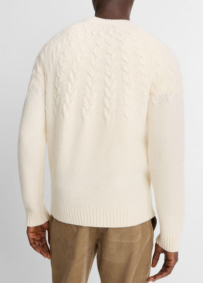 VINCE Men Airspun Merino Wool Cable-Yoke Sweater in Crew Neck