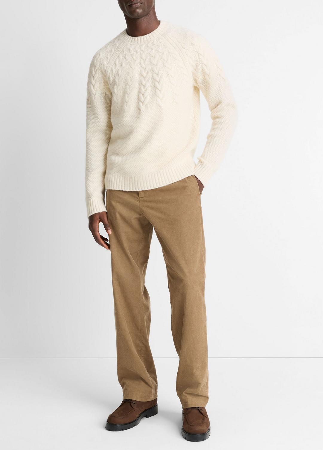 VINCE Men Airspun Merino Wool Cable-Yoke Sweater in Crew Neck
