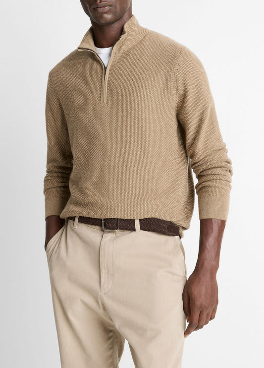 VINCE Men Geo-Jacquard Wool-Blend Quarter-Zip Sweater in Crew Neck