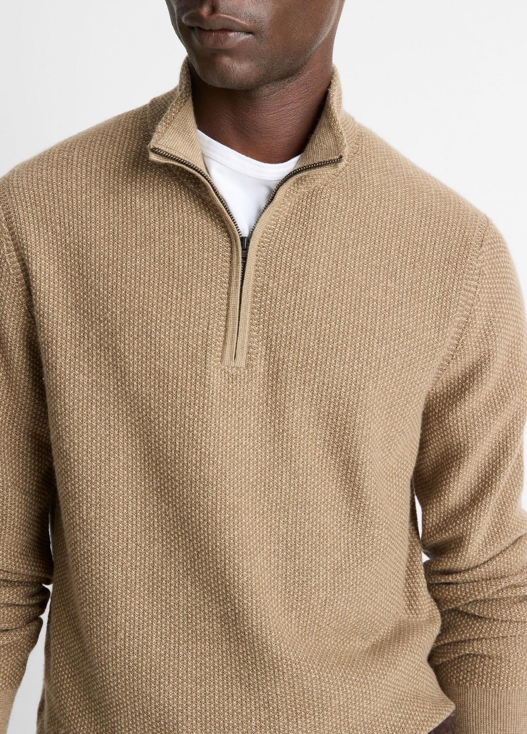 VINCE Men Geo-Jacquard Wool-Blend Quarter-Zip Sweater in Crew Neck