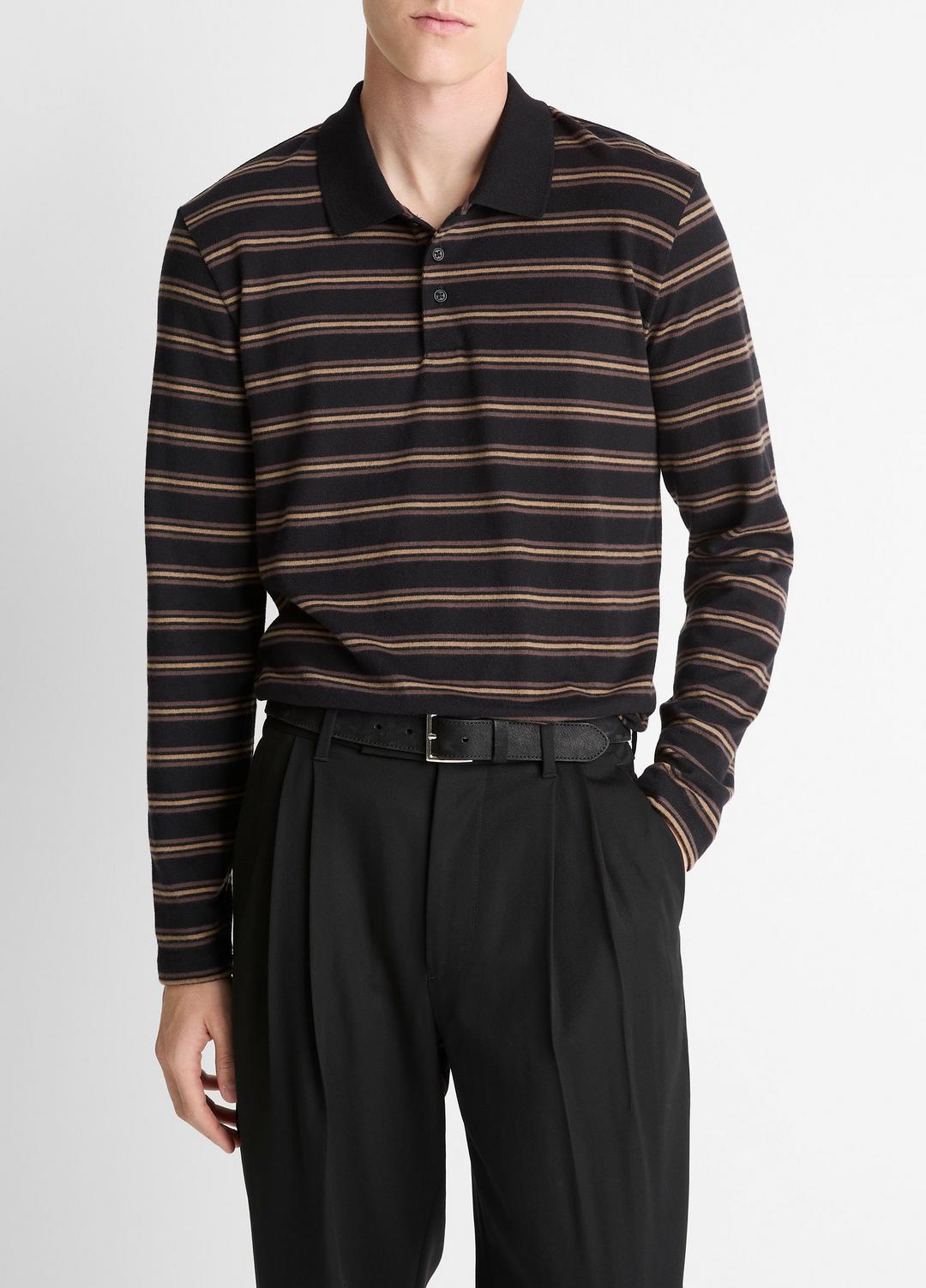 VINCE Men Striped Cotton-Blend Long-Sleeve Polo Shirt in Henleys & Polos