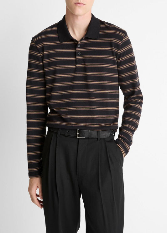 VINCE Men Striped Cotton-Blend Long-Sleeve Polo Shirt in Henleys & Polos