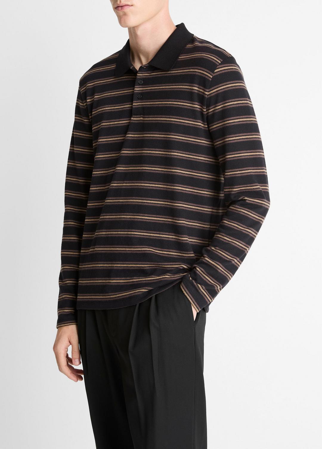 VINCE Men Striped Cotton-Blend Long-Sleeve Polo Shirt in Henleys & Polos