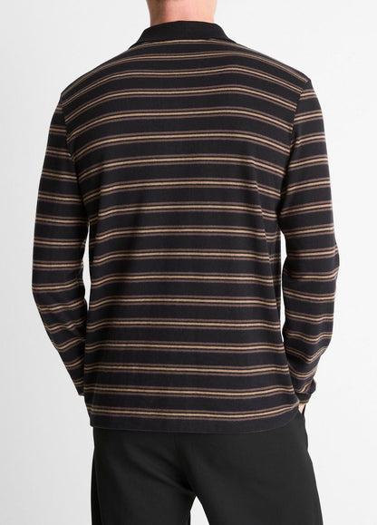 VINCE Men Striped Cotton-Blend Long-Sleeve Polo Shirt in Henleys & Polos
