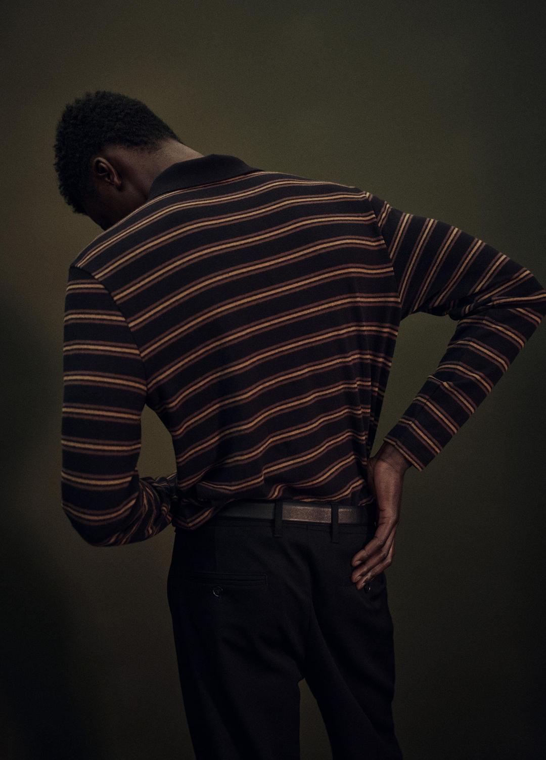 VINCE Men Striped Cotton-Blend Long-Sleeve Polo Shirt in Henleys & Polos