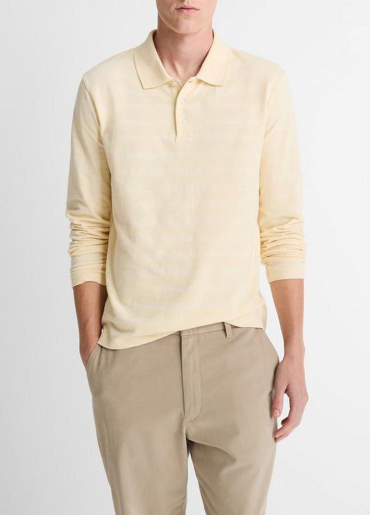 VINCE Men Jacquard-Stripe Cotton Long-Sleeve Polo Shirt in Long Sleeve
