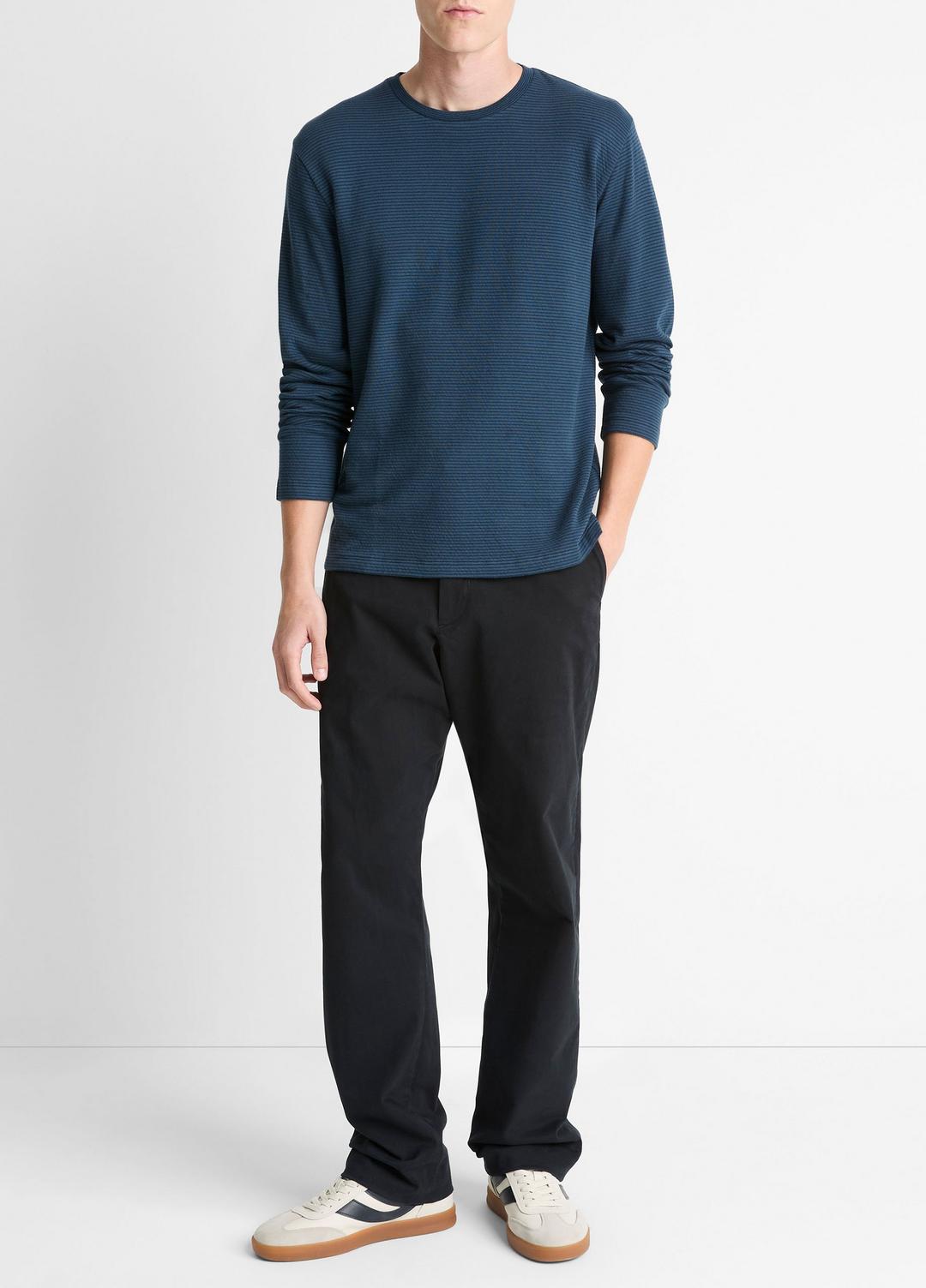 VINCE Men Striped Double-Knit Pima Cotton Long-Sleeve T-Shirt in Long Sleeve