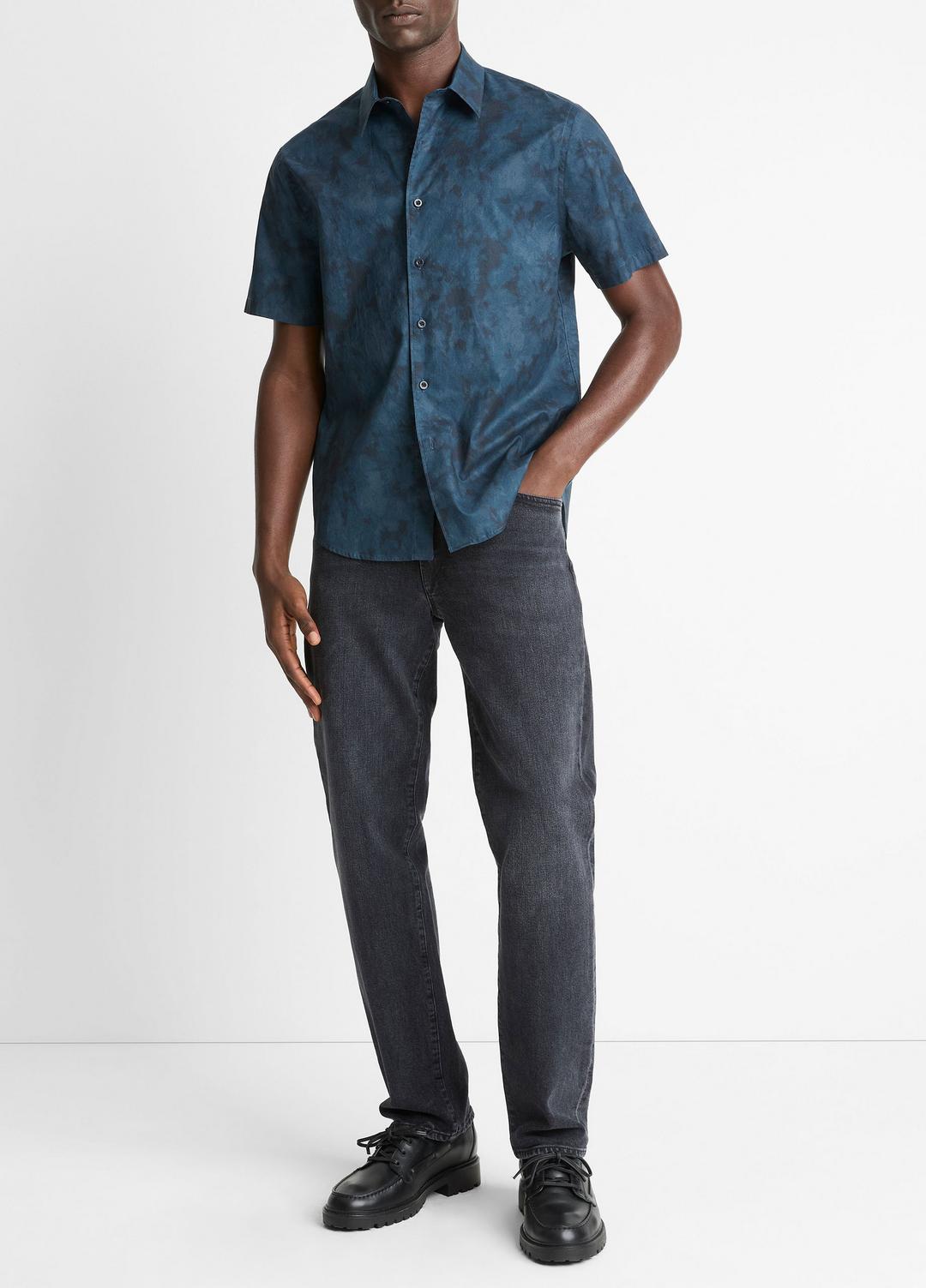 VINCE Men Dyed Camouflage Cotton Short-Sleeve Button-Front Shirt in Short Sleeve
