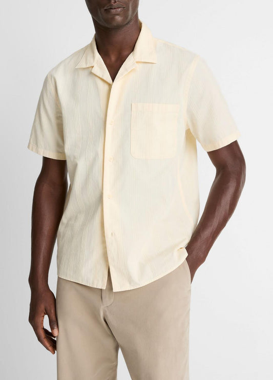 VINCE Men Union Stripe Cotton Short-Sleeve Loop-Collar Shirt in Short Sleeve