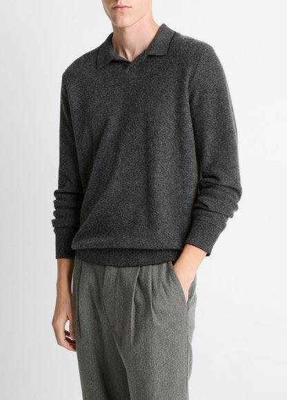 VINCE Men Feed Stripe Plush Cashmere Johnny-Collar Sweater in Cashmere