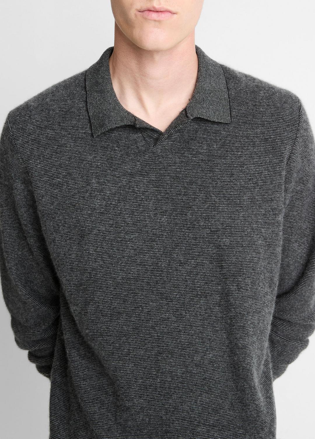 VINCE Men Feed Stripe Plush Cashmere Johnny-Collar Sweater in Cashmere