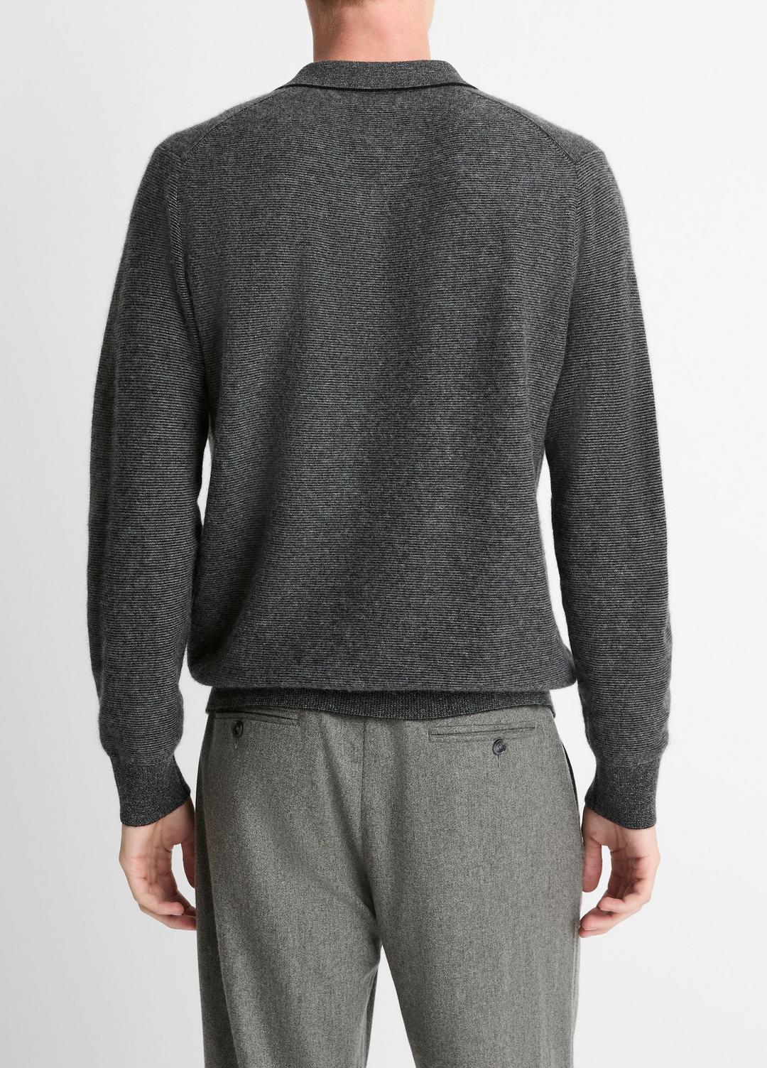 VINCE Men Feed Stripe Plush Cashmere Johnny-Collar Sweater in Cashmere