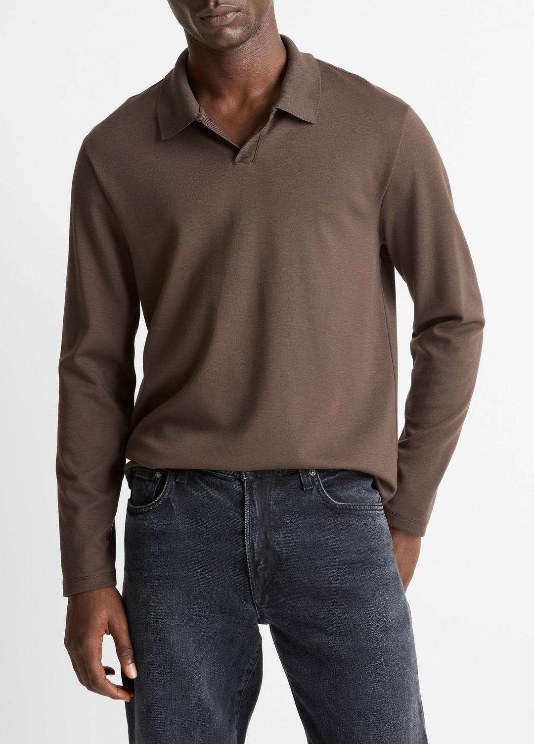 VINCE Men Milano Pima Cotton-Blend Johnny-Collar Shirt in Long Sleeve