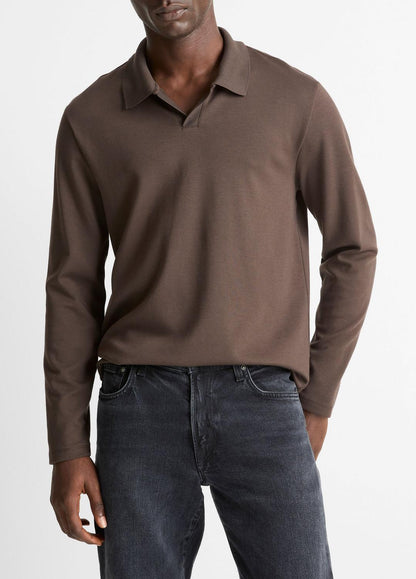 VINCE Men Milano Pima Cotton-Blend Johnny-Collar Shirt in Long Sleeve