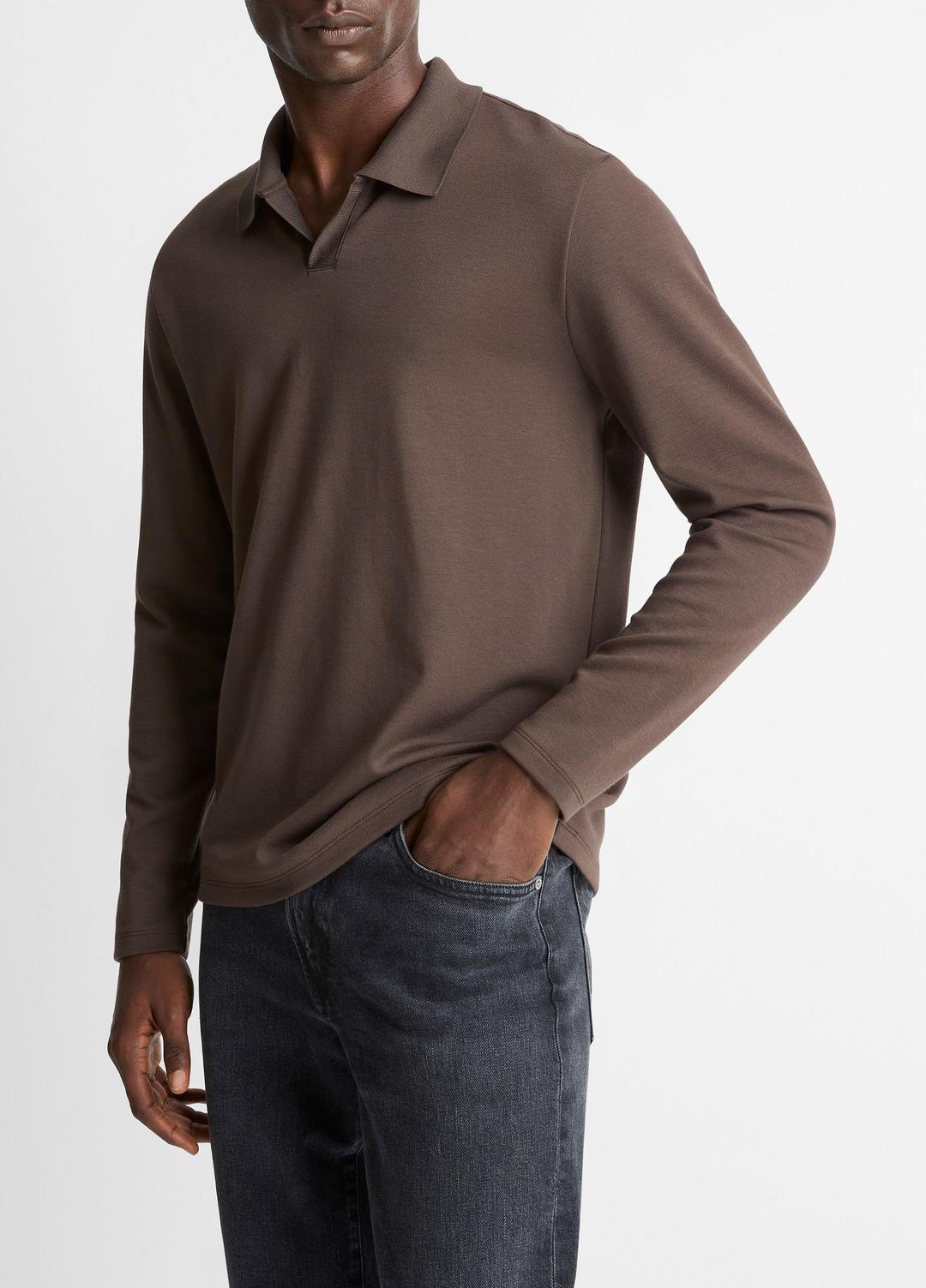 VINCE Men Milano Pima Cotton-Blend Johnny-Collar Shirt in Long Sleeve