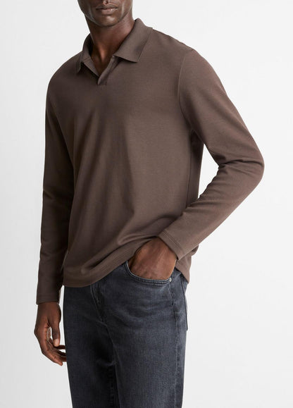 VINCE Men Milano Pima Cotton-Blend Johnny-Collar Shirt in Long Sleeve