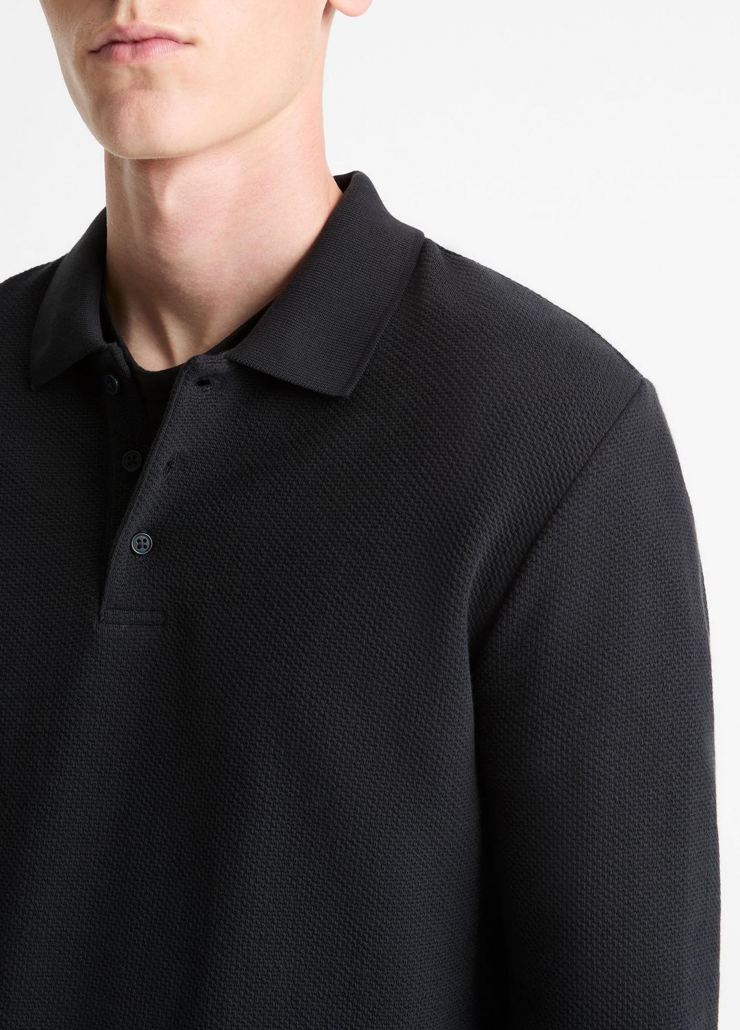 VINCE Men Basket-Weave Cotton Long-Sleeve Polo Shirt in Henleys & Polos