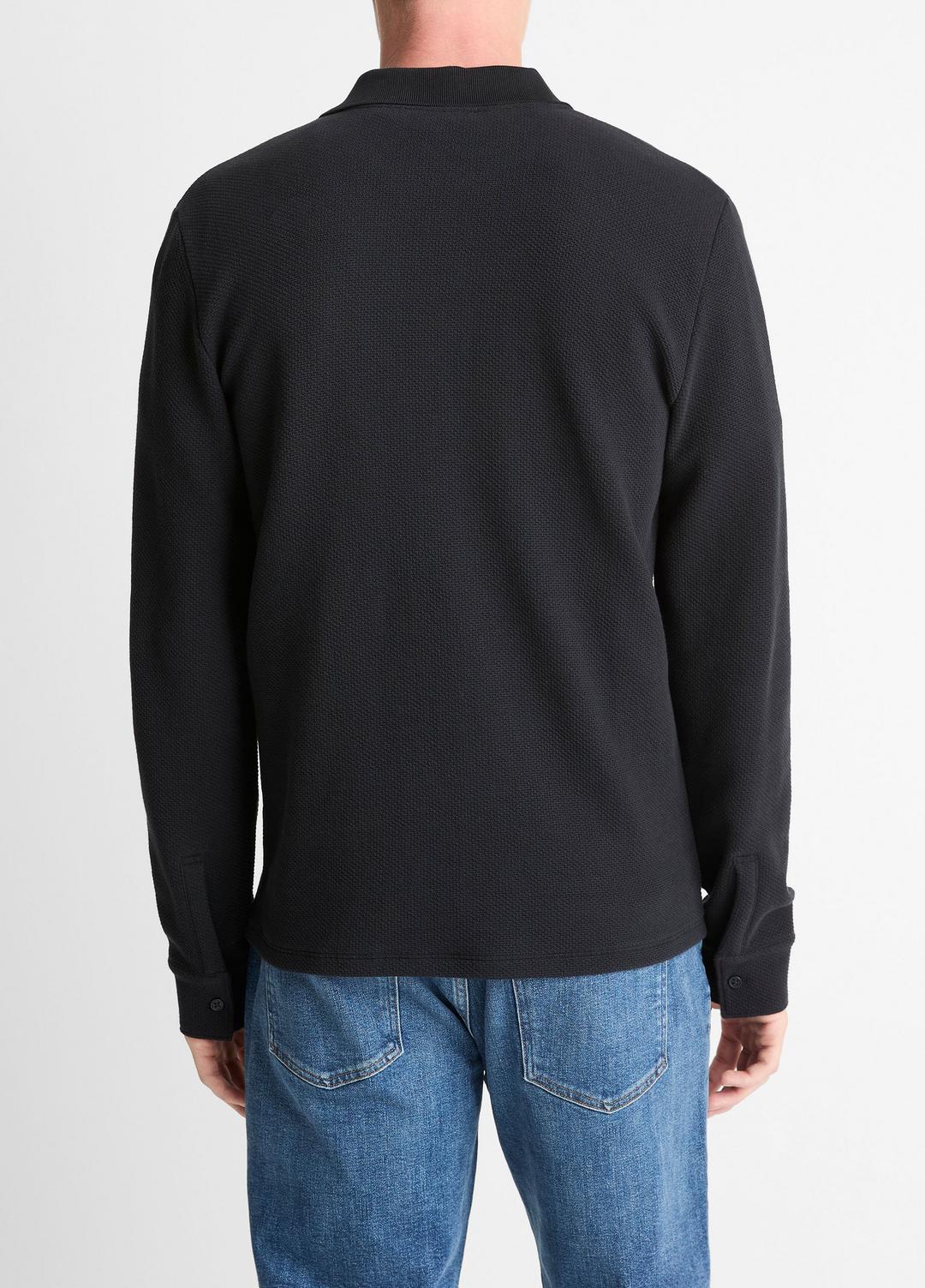 VINCE Men Basket-Weave Cotton Long-Sleeve Polo Shirt in Henleys & Polos