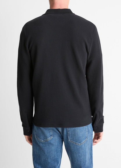 VINCE Men Basket-Weave Cotton Long-Sleeve Polo Shirt in Henleys & Polos
