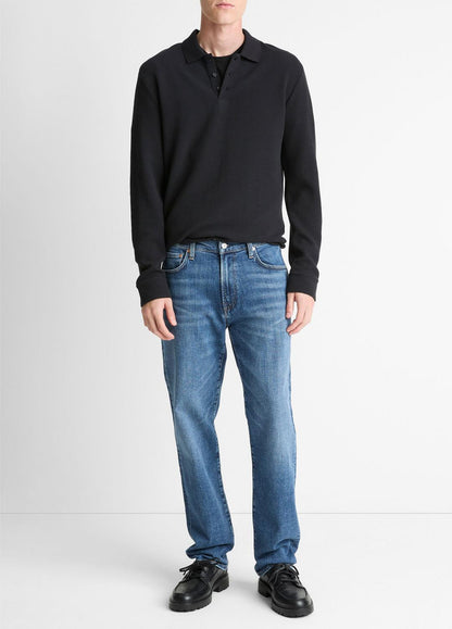 VINCE Men Basket-Weave Cotton Long-Sleeve Polo Shirt in Henleys & Polos