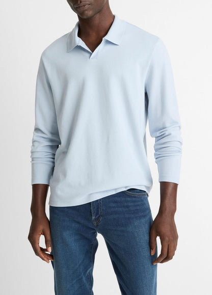 VINCE Men Milano Pima Cotton-Blend Johnny-Collar Shirt in Long Sleeve