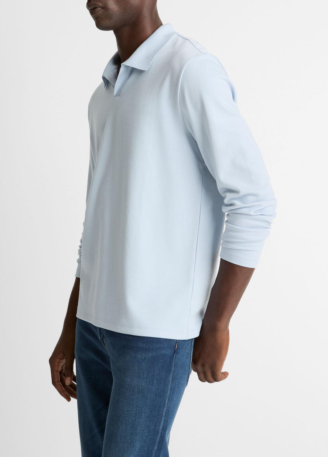 VINCE Men Milano Pima Cotton-Blend Johnny-Collar Shirt in Long Sleeve