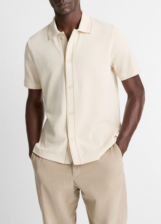 VINCE Men Jacquard-Knit Cotton Short-Sleeve Button-Front Shirt in Short Sleeve