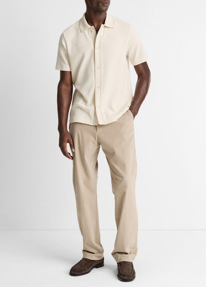 VINCE Men Jacquard-Knit Cotton Short-Sleeve Button-Front Shirt in Short Sleeve