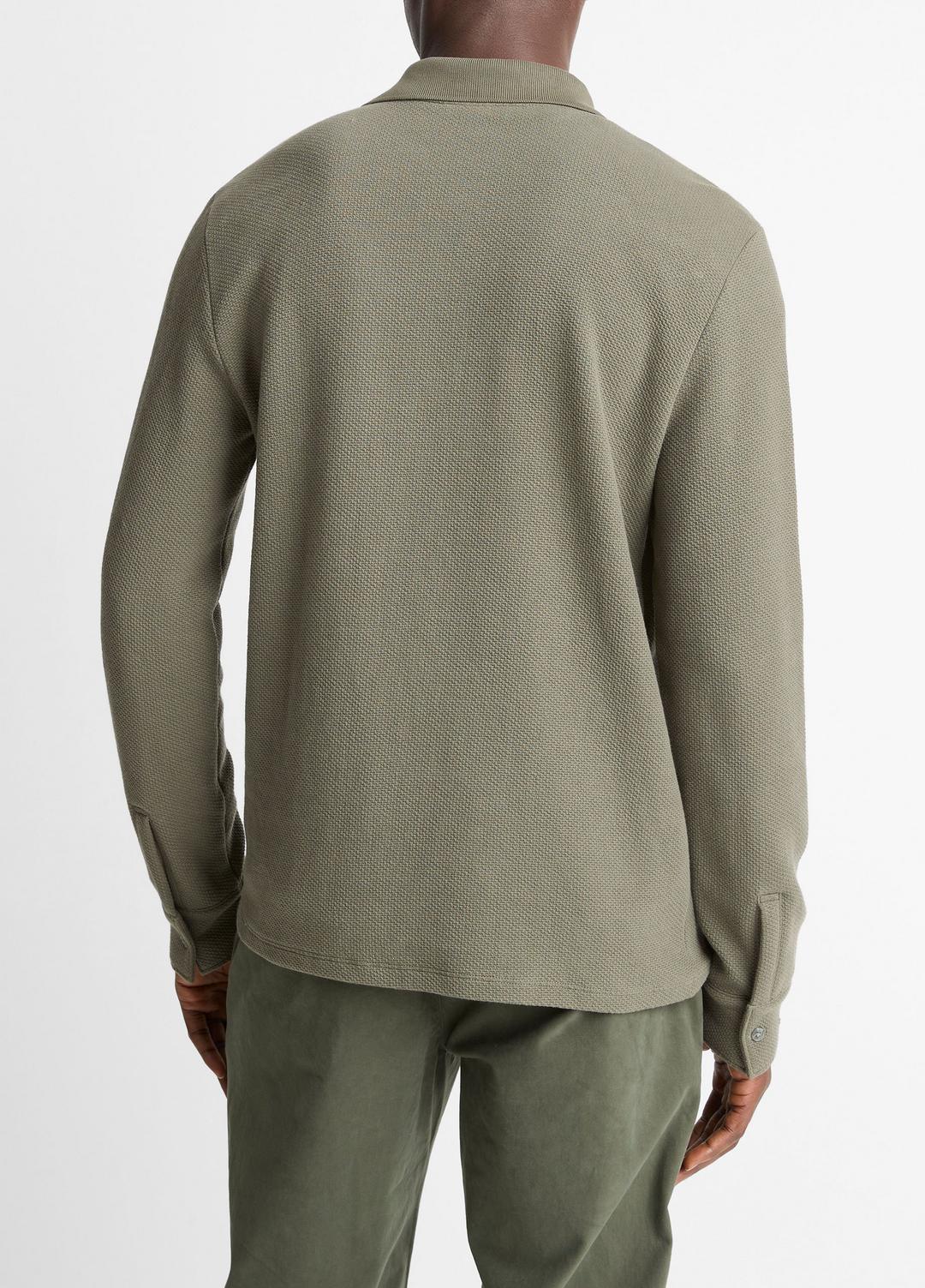 VINCE Men Basket-Weave Cotton Long-Sleeve Polo Shirt in Henleys & Polos
