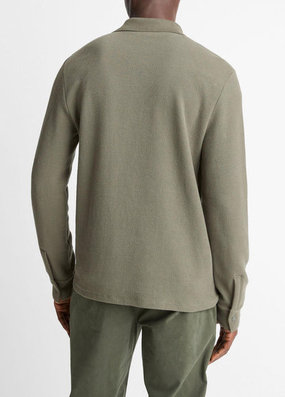 VINCE Men Basket-Weave Cotton Long-Sleeve Polo Shirt in Henleys & Polos