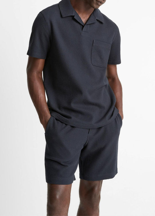 VINCE Men Seersucker-Knit Stretch-Cotton Short-Sleeve Johnny-Collar Shirt in Short Sleeve