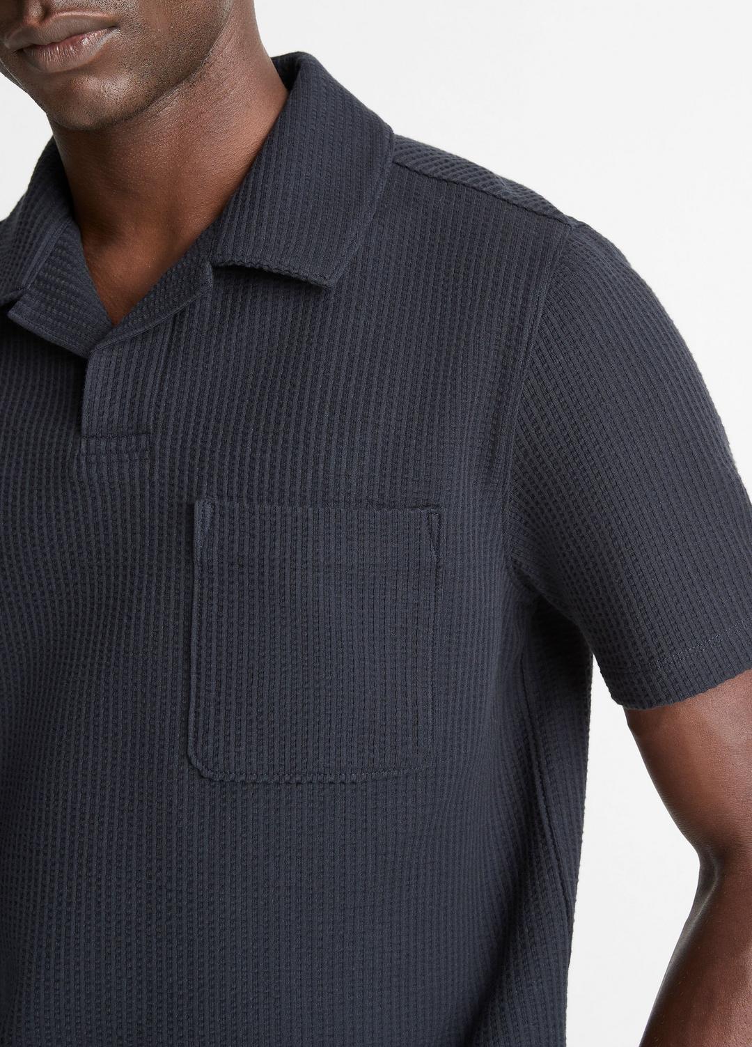 VINCE Men Seersucker-Knit Stretch-Cotton Short-Sleeve Johnny-Collar Shirt in Short Sleeve