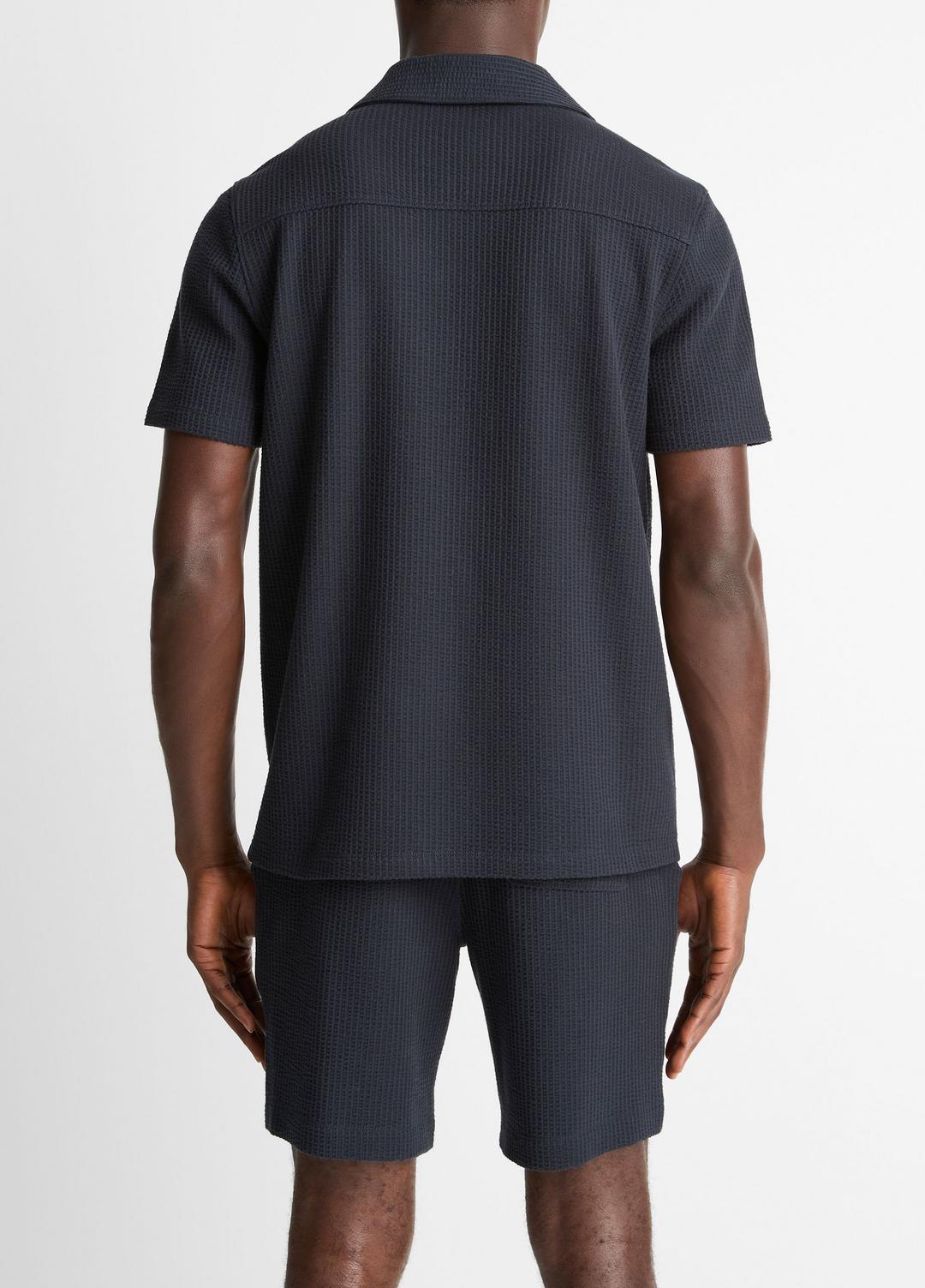 VINCE Men Seersucker-Knit Stretch-Cotton Short-Sleeve Johnny-Collar Shirt in Short Sleeve