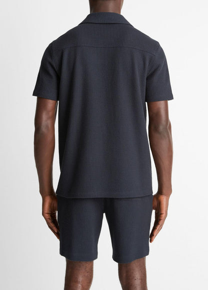 VINCE Men Seersucker-Knit Stretch-Cotton Short-Sleeve Johnny-Collar Shirt in Short Sleeve