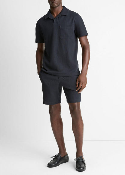 VINCE Men Seersucker-Knit Stretch-Cotton Short-Sleeve Johnny-Collar Shirt in Short Sleeve