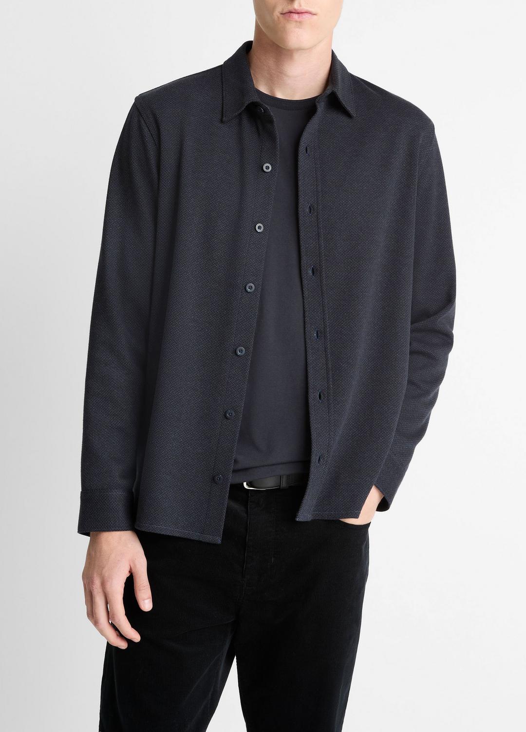VINCE Men Herringbone Cotton-Blend Button-Front Shirt in Long Sleeve