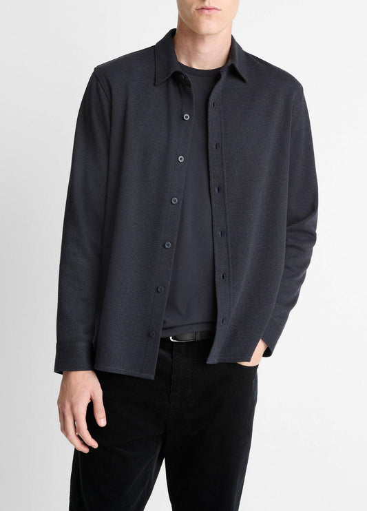 VINCE Men Herringbone Cotton-Blend Button-Front Shirt in Long Sleeve