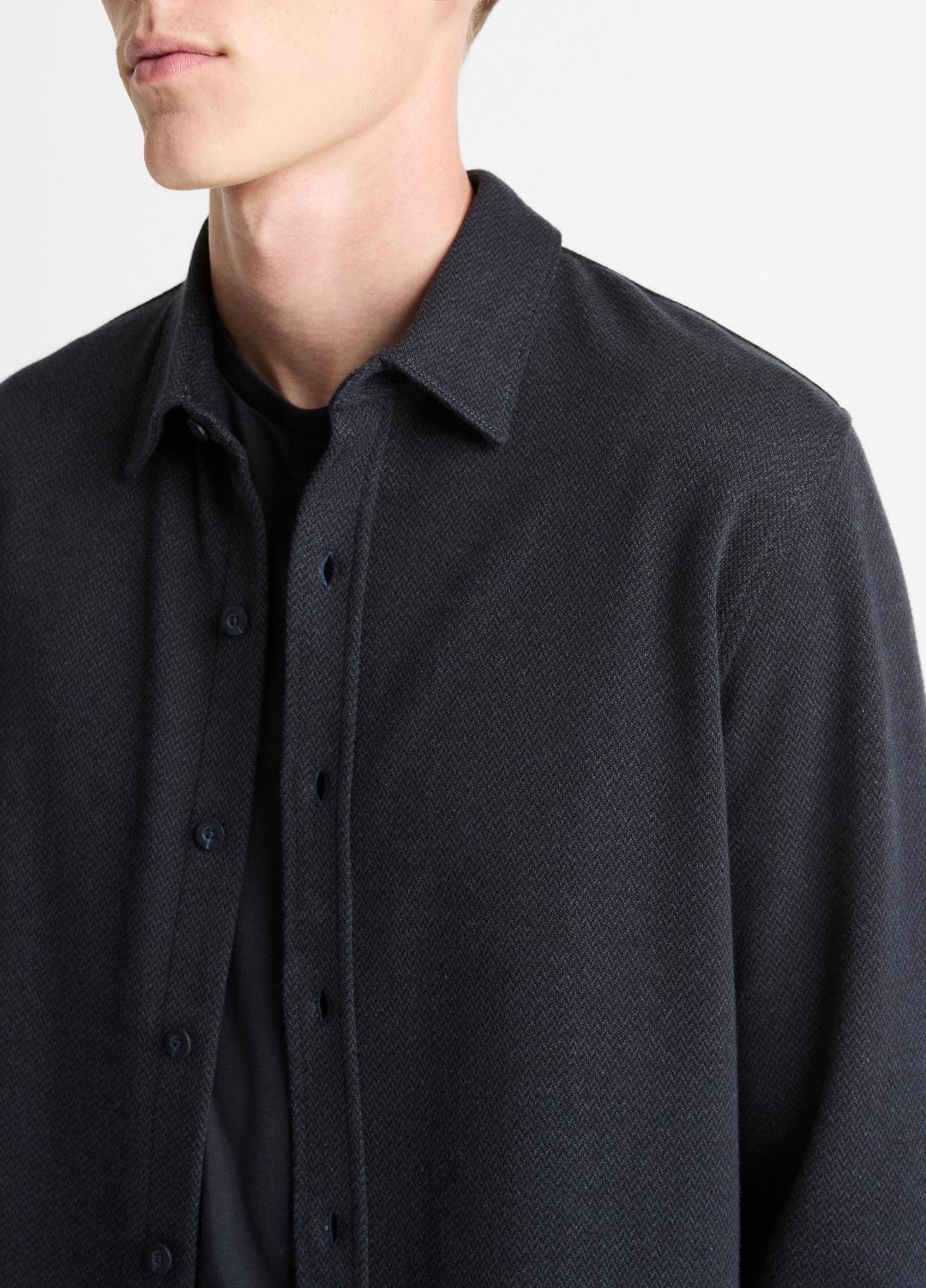 VINCE Men Herringbone Cotton-Blend Button-Front Shirt in Long Sleeve