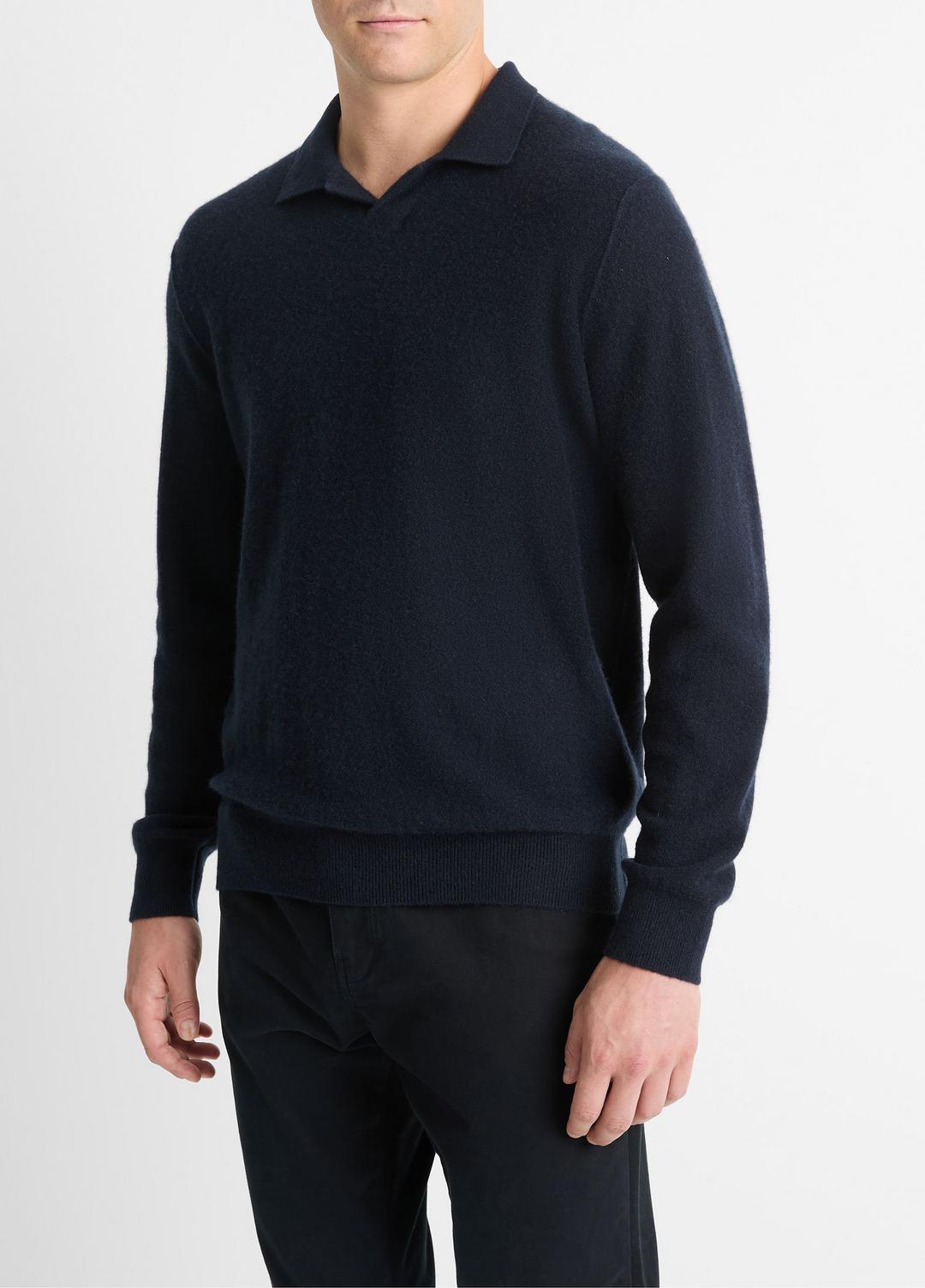 VINCE Men Plush Cashmere Johnny-Collar Polo in Sweaters