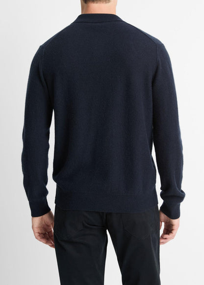 VINCE Men Plush Cashmere Johnny-Collar Polo in Sweaters