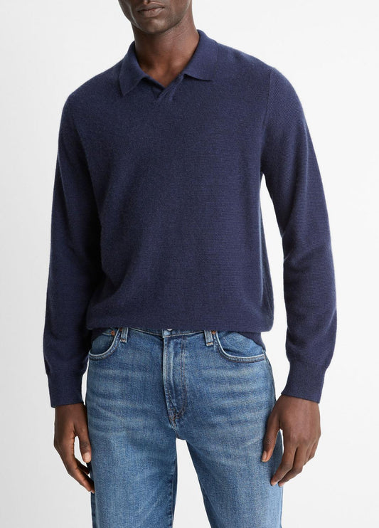 VINCE Men Feed Stripe Plush Cashmere Johnny-Collar Sweater in Cashmere